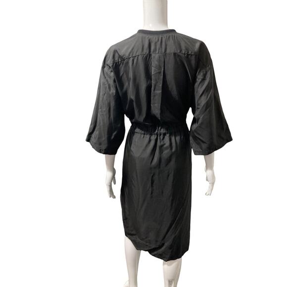 HACHE Womens Black Drawstring Garterized V-neck Midi Casual Dress Size 40 US 4 - Picture 2 of 11